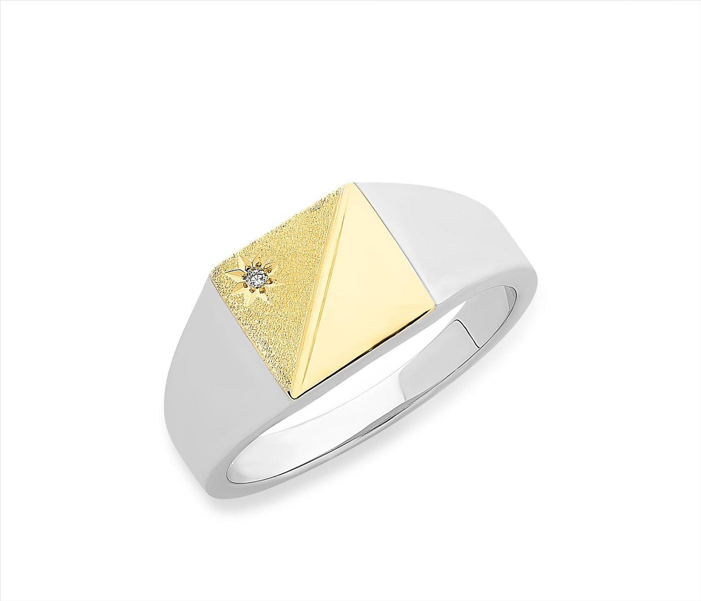 9k Gold & Sterling Silver Diamond Gents Ring