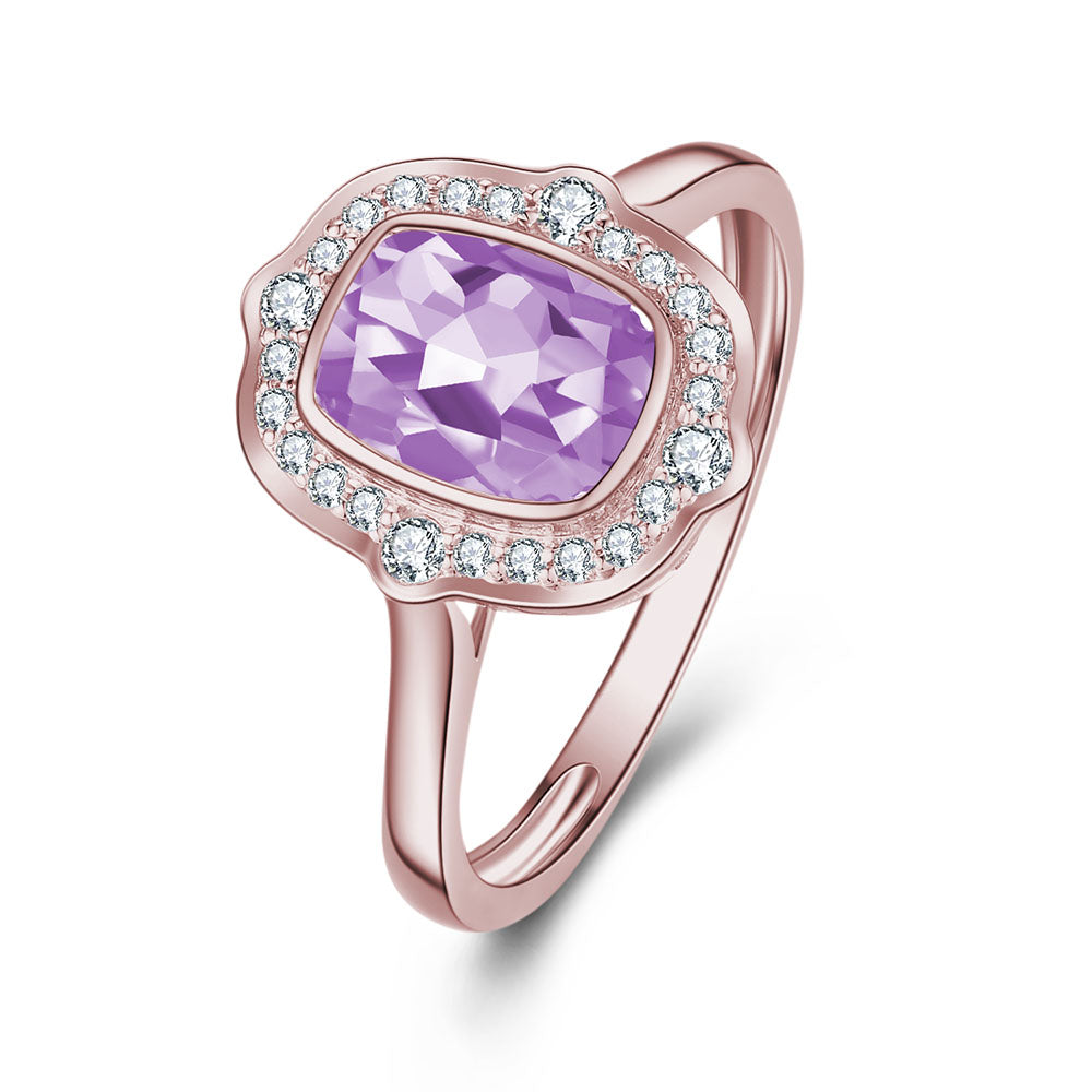 9k Rose Gold Pink Amethyst and Diamond Ring