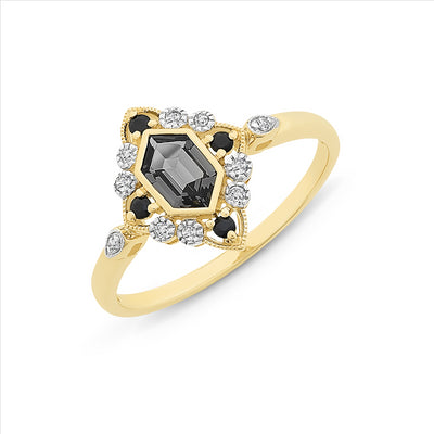 Sapphire, created Nano & diamonds in 9k gold ring
