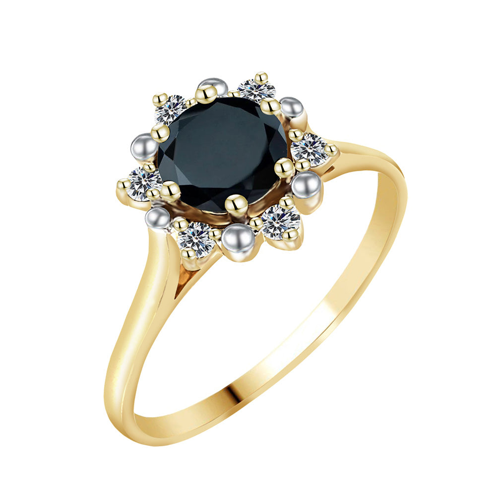 9k Yellow Gold Black Sapphire and Diamond Ring