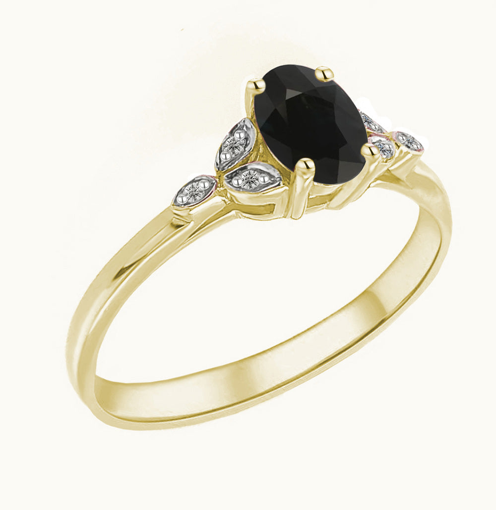 9k Yellow Gold Black Sapphire and Diamond Ring