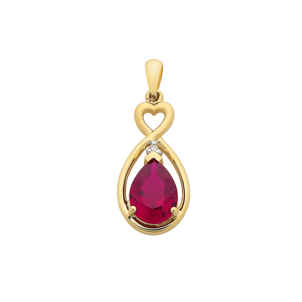 9k gold created ruby & diamond pendant