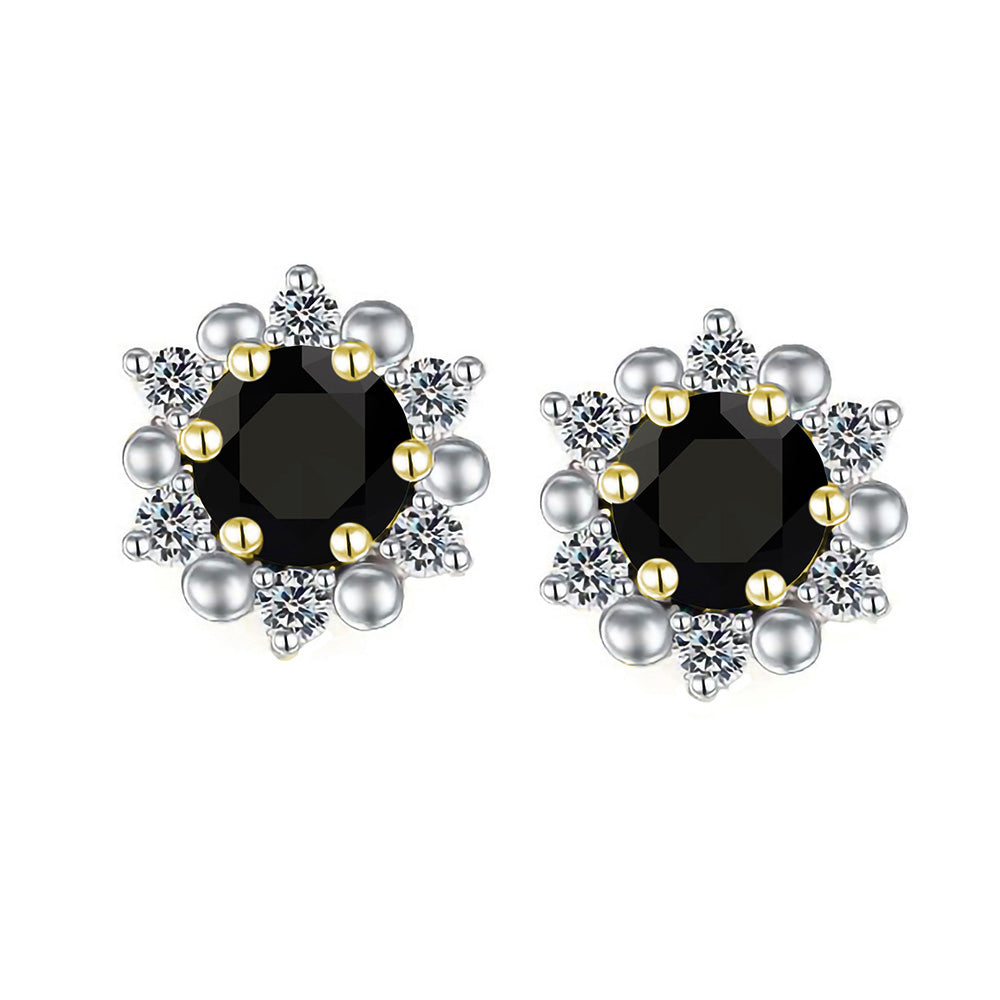 9k Yellow Gold Black Sapphire and Diamond Earrings