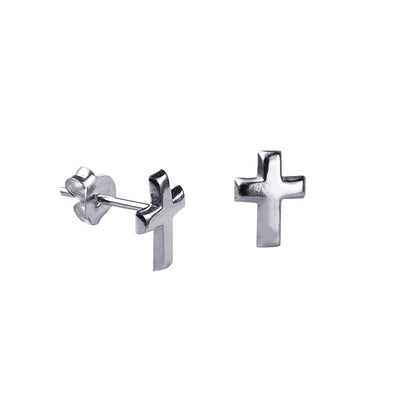 Sterling Silver - Plain Cross Stud Earrings