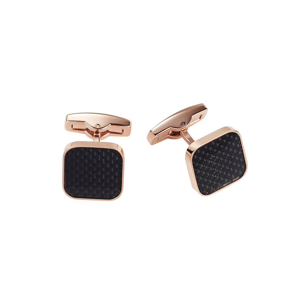 Stainless Steel/IP Rose Gold/Square Carbon Fibre Cufflinks