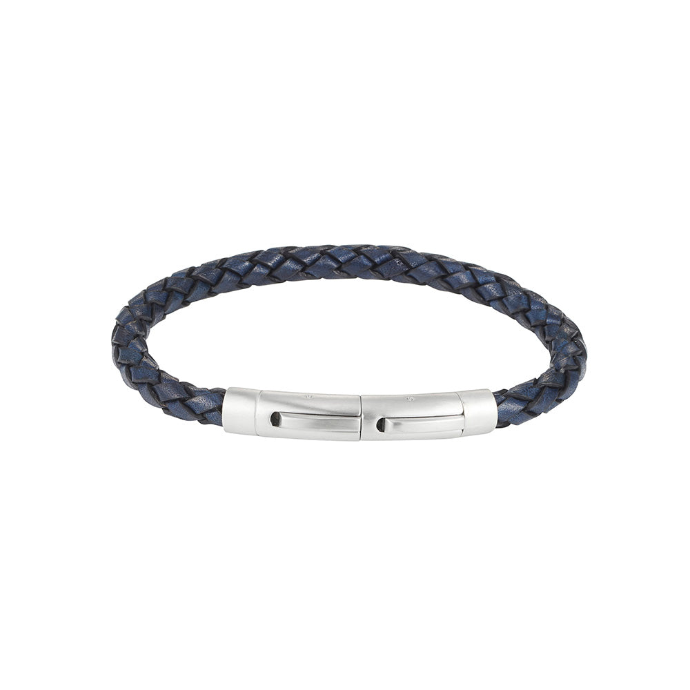 Dark Navy Italian Leather/Stainless Steel Bracelet