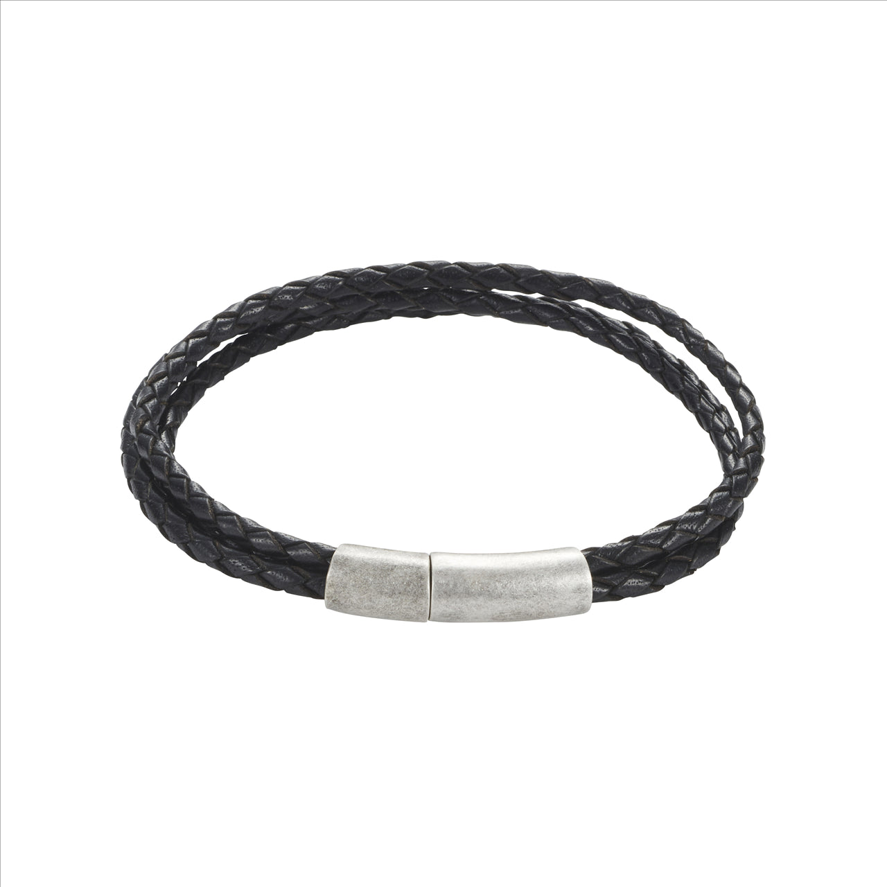 Black Leather Triple Strand Bracelet with Antique Plated Stainless Steel Clasp