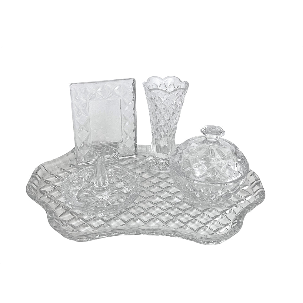 5 PIECE GLASS DRESSING TABLE SET